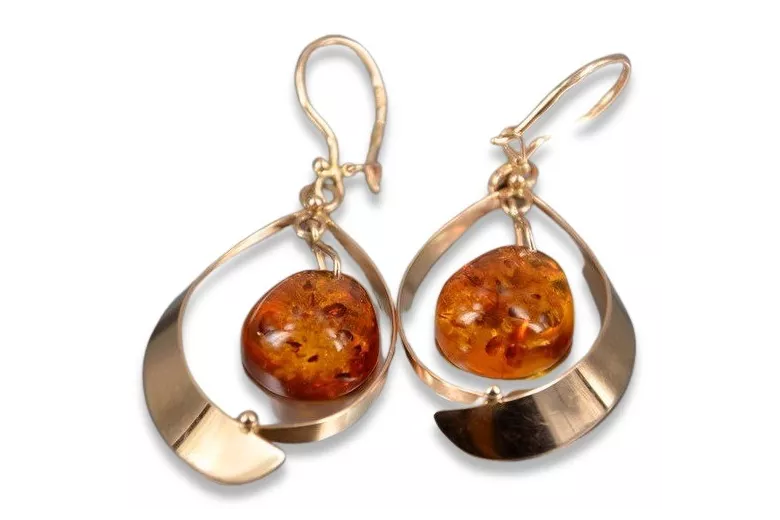 Boucles d’oreilles argentées soviétiques plaquées or rose 925 Amber veab009