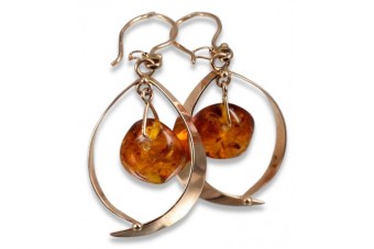 Russian Soviet silver rose gold plated 925 Amber earrings veab009