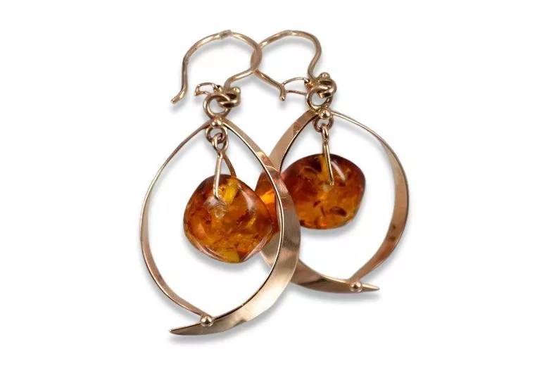 Boucles d’oreilles argentées soviétiques plaquées or rose 925 Amber veab009