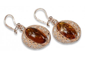 D'origine vintage, Boucles d'oreilles Ambre en argent sterling 925 plaqué or rose. veab011