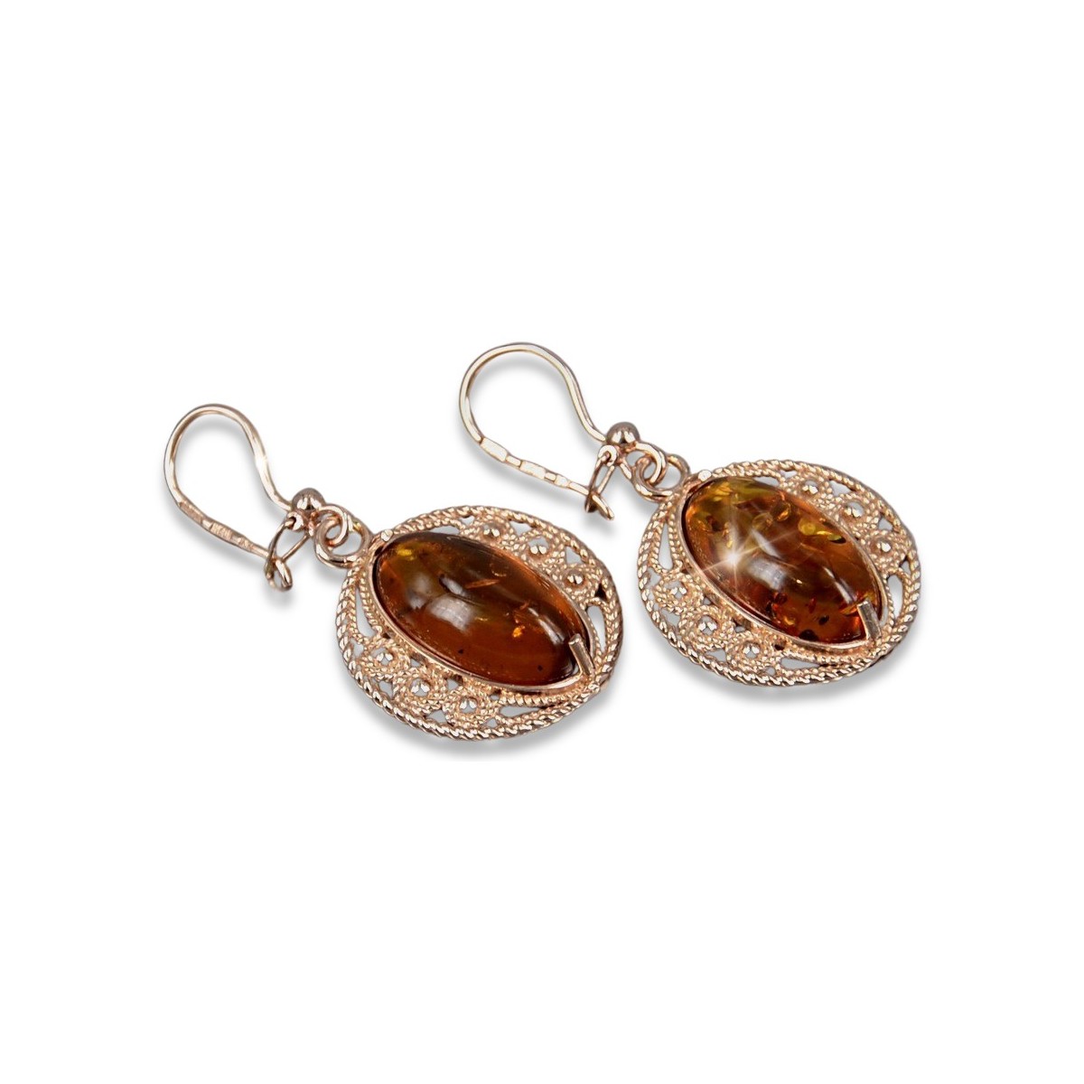 Russian Soviet silver rose gold plated 925 Amber earrings veab011