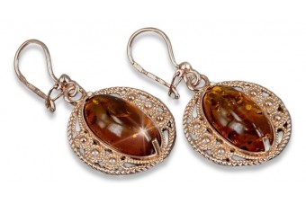 Russian Soviet silver rose gold plated 925 Amber earrings veab011