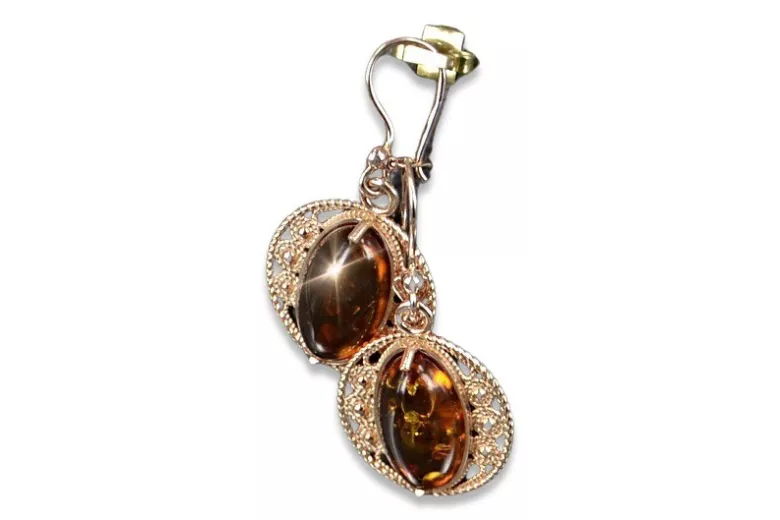 Russian Soviet silver rose gold plated 925 Amber earrings veab011