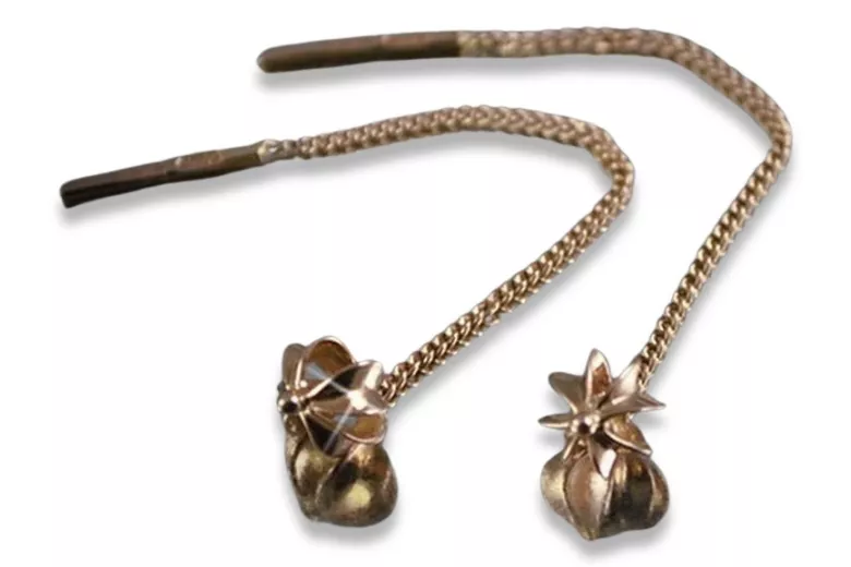 Boucles d'oreilles pendantes vintage en Or rose 14 carats d'origine, Pas de pierres précieuses ven012