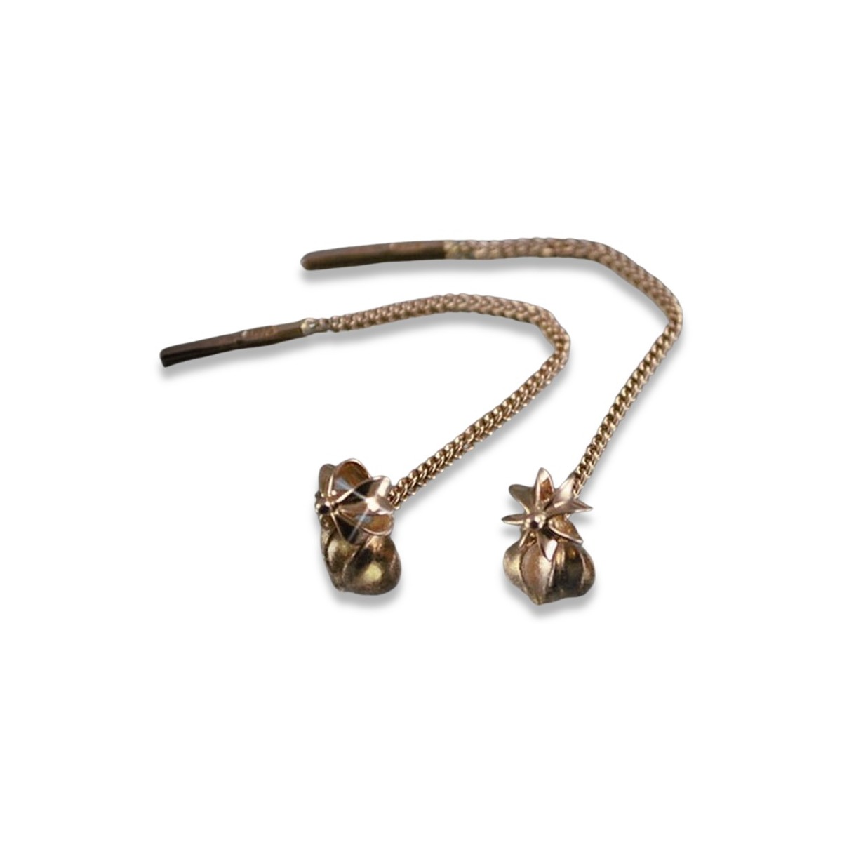 Boucles d'oreilles pendantes vintage en Or rose 14 carats d'origine, Pas de pierres précieuses ven012