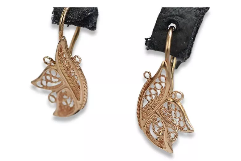 "Aretes Vintage de Hoja en Oro Rosa 14k 585 Original Sin Piedras" ven104