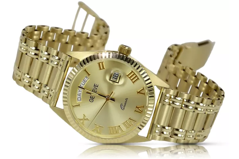 Gold men's watch Geneve ★ zlotychlopak.pl ★ Gold purity 585 333 Low Price!