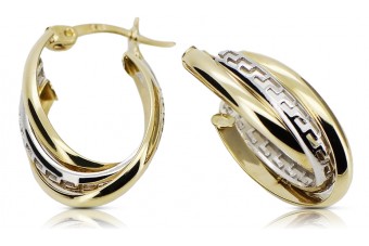 "Elegant Italian-Made 14k Yellow and White Gold Earrings, Stone-Free Design" cen044yw