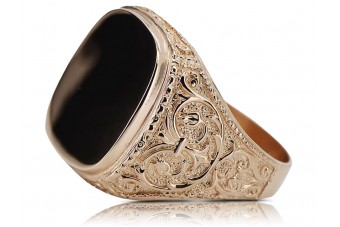 Rosa rusa soviética 14k 585 oro Anillo de sello para hombre vsn006