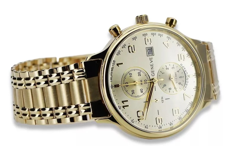 Gold men's watch Geneve ★ zlotychlopak.pl ★ Gold purity 585 333 Low Price!