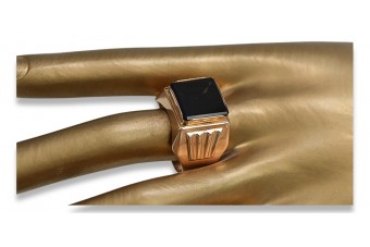 Rosa rusa Vintage soviético Joyería de oro antigua joyería de sello de anillo de ónix del hombre