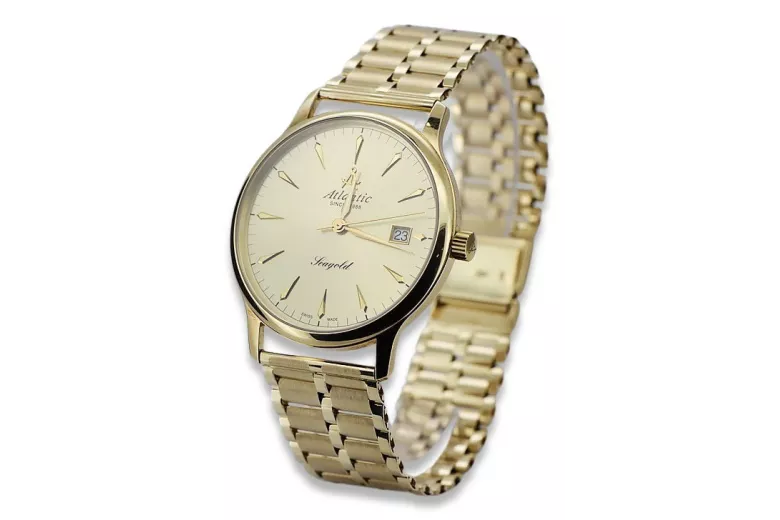 Reloj Atlantic de oro 14k 585 con pulsera para hombre mw003y&mbw007y