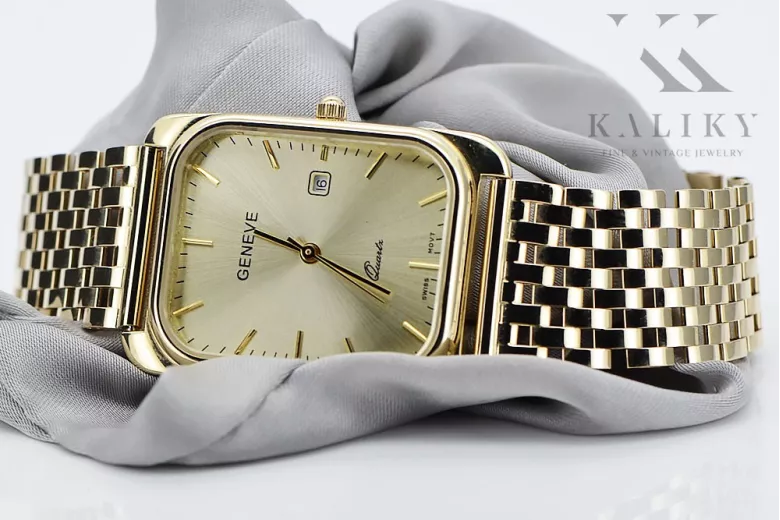 Gold men's watch Geneve ★ zlotychlopak.pl ★ Gold purity 585 333 Low Price!