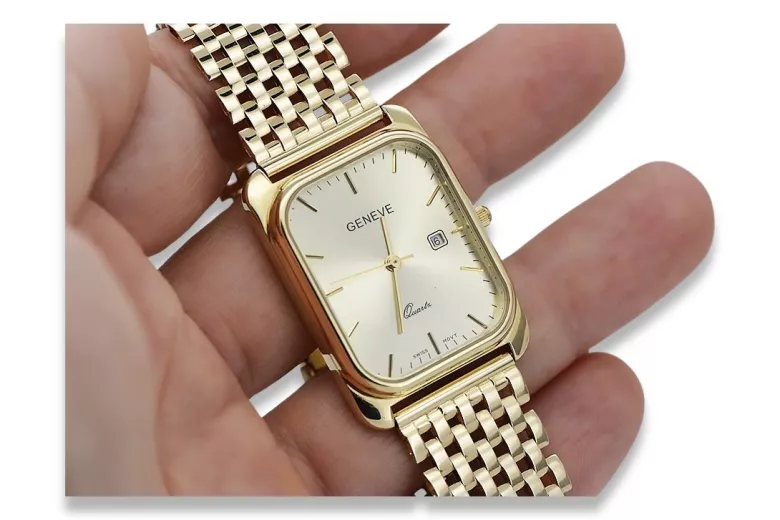 Goldene Herrenuhr Geneve ★ zlotychlopak.pl ★ Gold Reinheit 585 333 Niedriger Preis!