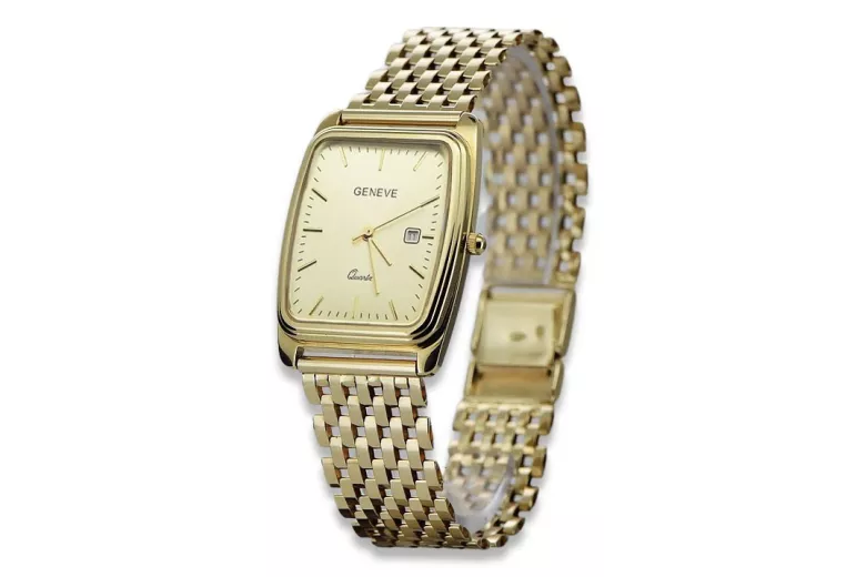 Goldene Herrenuhr Geneve ★ zlotychlopak.pl ★ Gold Reinheit 585 333 Niedriger Preis!