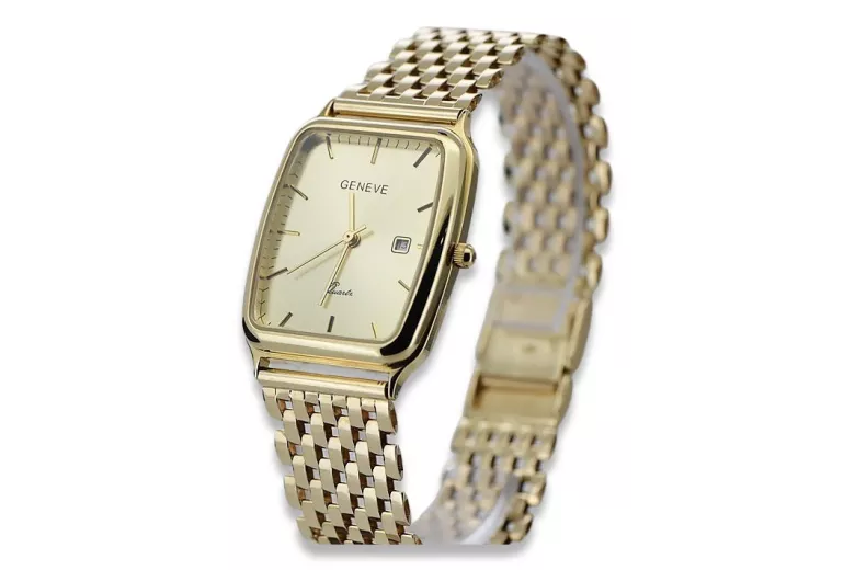 Gold men's watch Geneve ★ zlotychlopak.pl ★ Gold purity 585 333 Low Price!