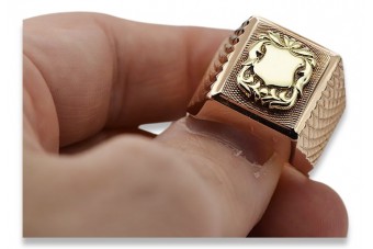 Rosa rusa soviética Vintage joyería de oro antigua anillo de hombre joyería de sello