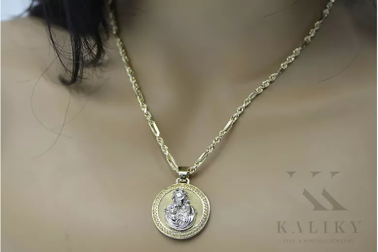 "Icono Sagrado de María en Oro Amarillo Blanco de 14k" pm027yw