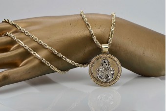 "Hard Icon Mary Medallion Pendant in 14K Yellow White Gold" pm027yw