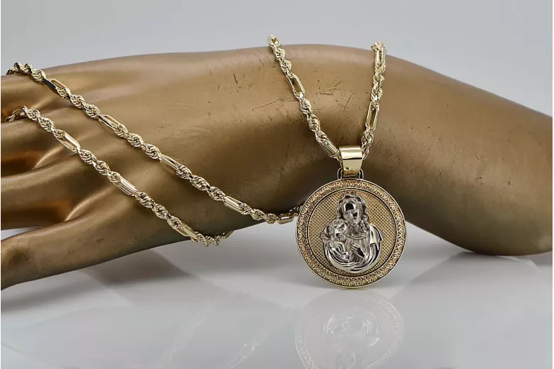 "Icono Sagrado de María en Oro Amarillo Blanco de 14k" pm027yw