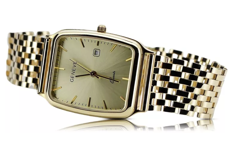 Gold men's watch Geneve ★ zlotychlopak.pl ★ Gold purity 585 333 Low Price!