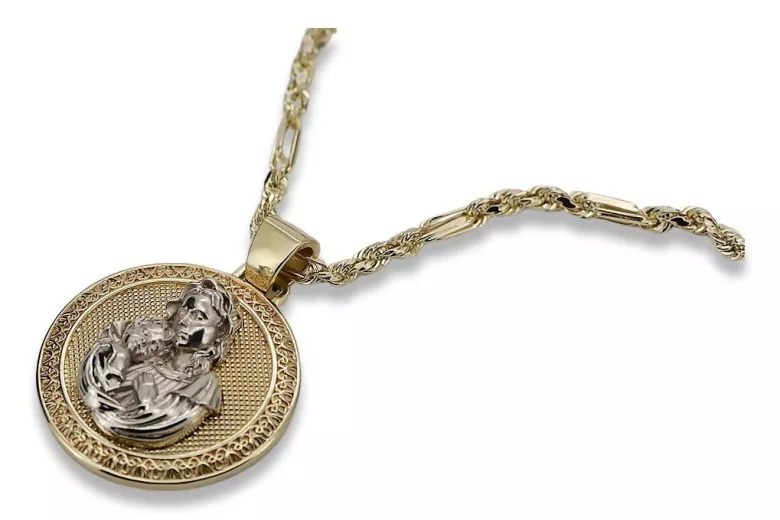 copie du pendentif doré Bizia Maryjka Notre-Dame avec un maillon de chaîne pm027y&cc020y