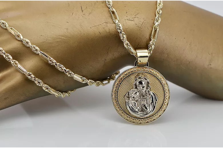 copie du pendentif doré Bizia Maryjka Notre-Dame avec un maillon de chaîne pm027y&cc020y