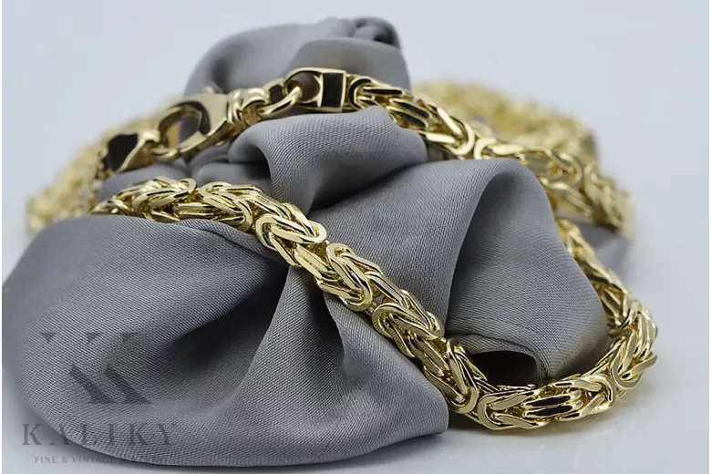 Italienische Bizantina-Kette aus massivem 14-karätigem Gold für Herren und Damen, cc014y