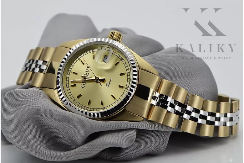 Złoty zegarek damski 14k 585 z bransoletą Geneve w stylu Rolex lw020ydy&lbw010y