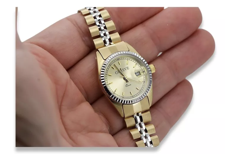 Złoty zegarek damski 14k 585 z bransoletą Geneve w stylu Rolex lw020ydy&lbw010y