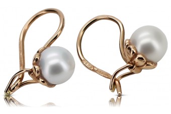 "Timeless 14K 585 Rose Gold Pearl Earrings in Vintage Style" vepr008