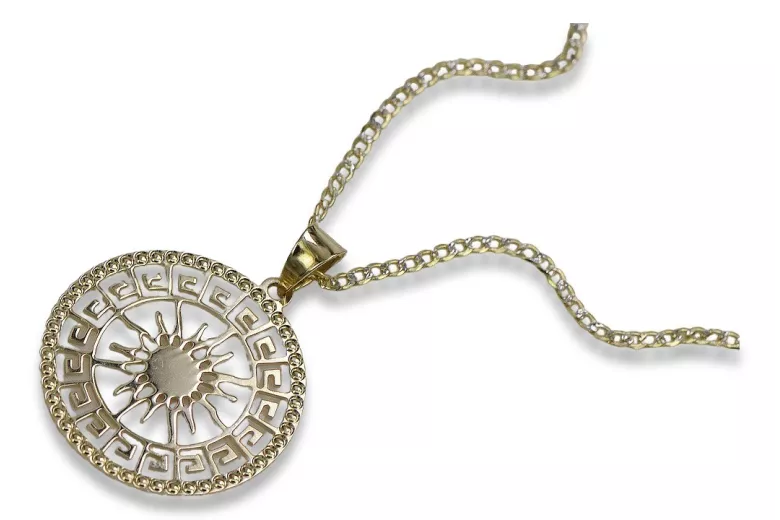 copie du pendentif en or du Soleil 14k 585 avec la chaîne cpn040y&cc020y