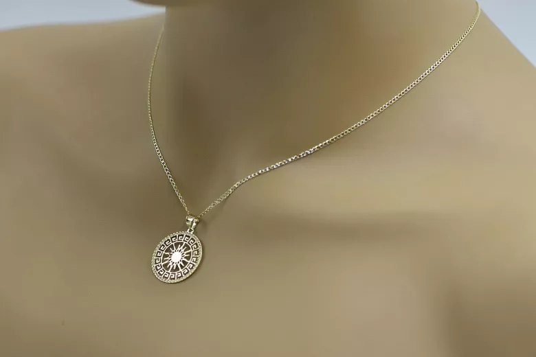 copie du pendentif en or du Soleil 14k 585 avec la chaîne cpn040y&cc020y