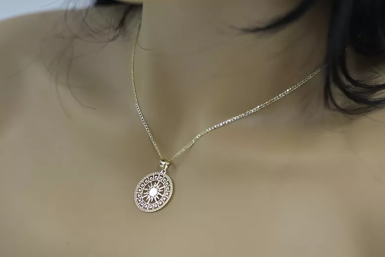 copie du pendentif en or du Soleil 14k 585 avec la chaîne cpn040y&cc020y