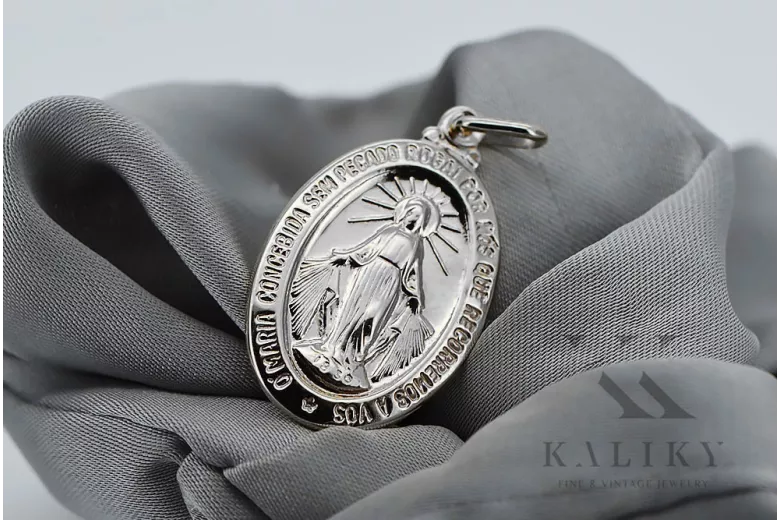 "16mm 14K White Gold Mary Medallion Jewellery" pm006w