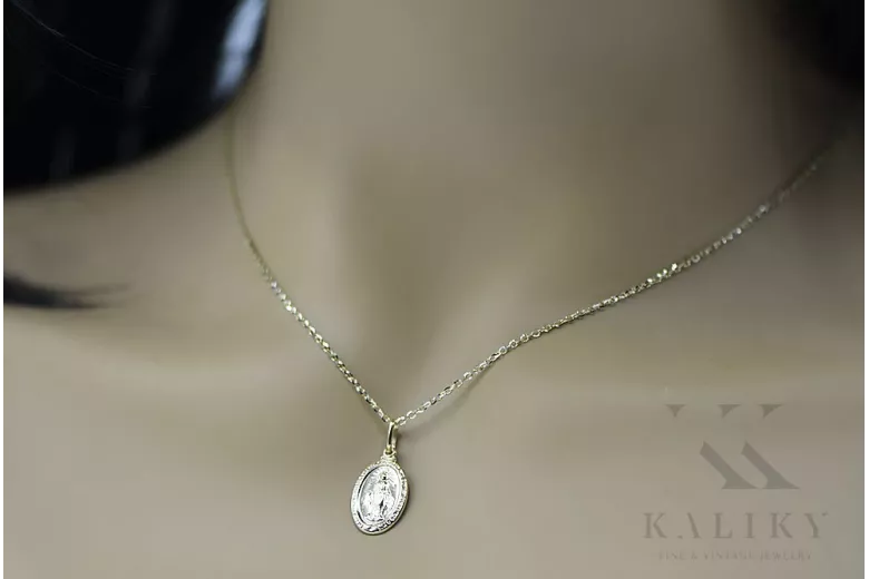 "14 Karat Weißgold Mary Medaillon Symbol Anhänger" pm006w