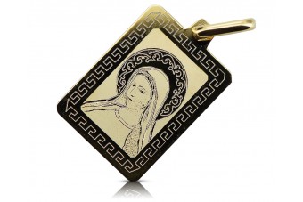 Gelber 14-Karat-Gold-Maria-Medaillon-Symbol-Anhänger pm030y