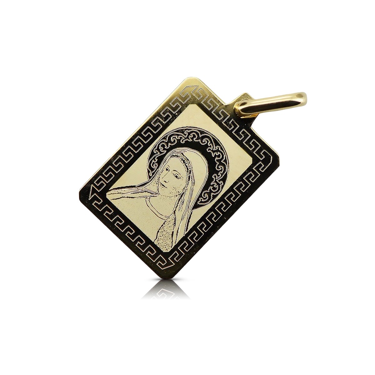 Yellow 14k gold Mary medallion icon pendant pm030y