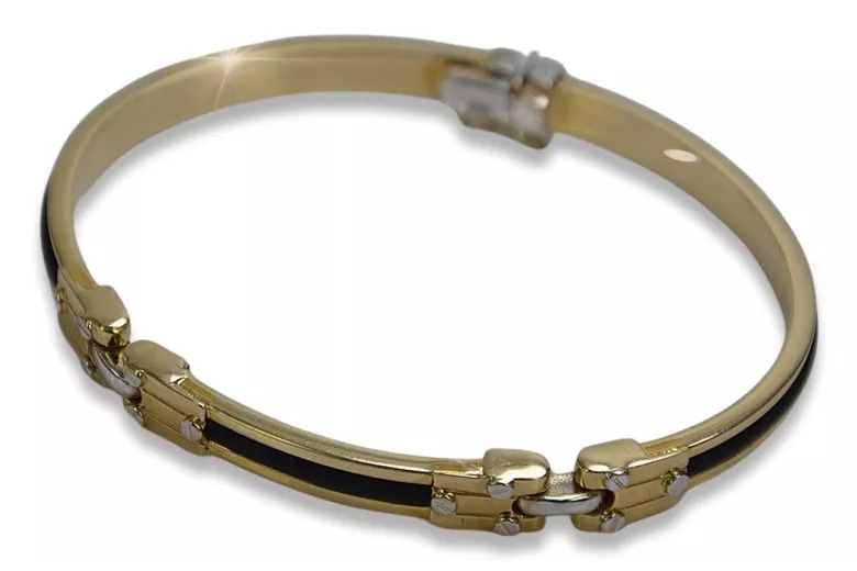 Bracelet pour homme en or 14 carats avec caoutchouc, italien, CB123YW