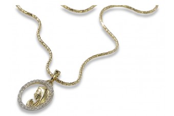 Médaillon et chaîne en or Mère de Dieu 14 carats pm011y&cc080y