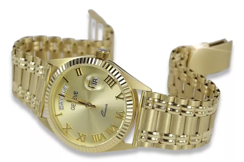 Gold men's watch Geneve ★ zlotychlopak.pl ★ Gold purity 585 333 Low Price!