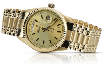 Gold men's watch Geneve ★ zlotychlopak.pl ★ Gold purity 585 333 Low Price!