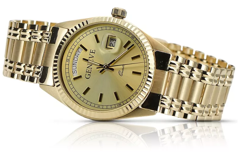 Gold men's watch Geneve ★ zlotychlopak.pl ★ Gold purity 585 333 Low Price!