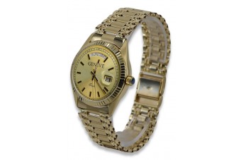 Belle montre Lady Geneve en or jaune 14 carats 585 mw013ydy&mbw006yo-f