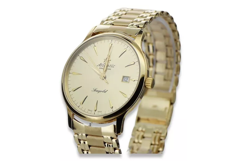 Gold Men's Watch Geneve ★ Zlotychlopak.pl ★ Puritate de aur 585 333 Preț scăzut!