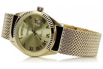 Montre unisexe pour homme en or jaune 14 carats 585 à cadran blanc Geneve mw013ydg&mbw014yo