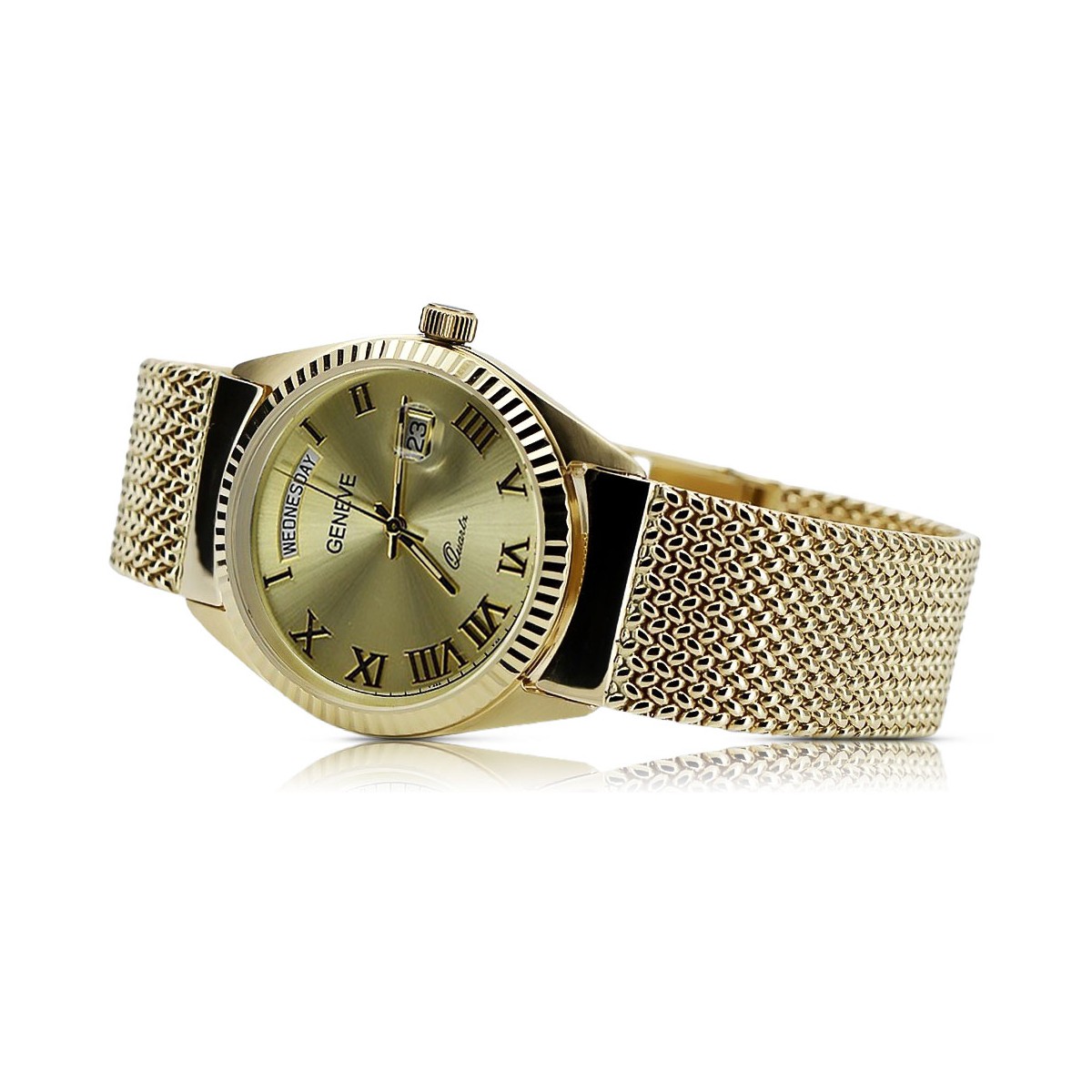 Gold Men's Watch Geneve ★ Zlotychlopak.pl ★ Puritate de aur 585 333 Preț scăzut!