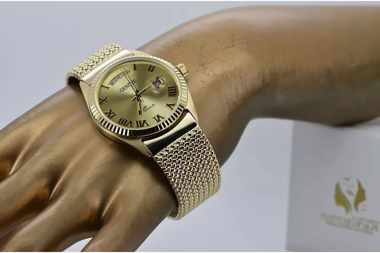 Gold Men's Watch Geneve ★ Zlotychlopak.pl ★ Puritate de aur 585 333 Preț scăzut!