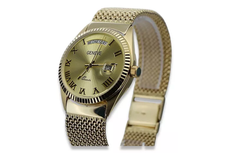 Gold Men's Watch Geneve ★ Zlotychlopak.pl ★ Puritate de aur 585 333 Preț scăzut!