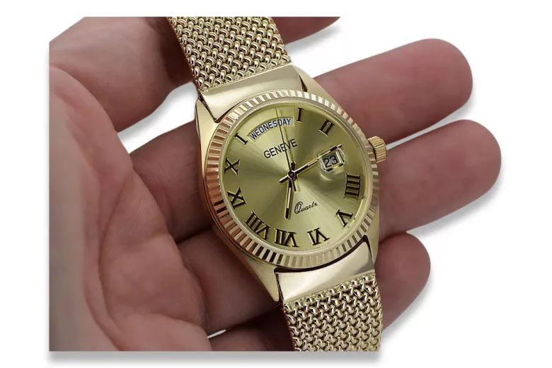 Gold Men's Watch Geneve ★ Zlotychlopak.pl ★ Puritate de aur 585 333 Preț scăzut!